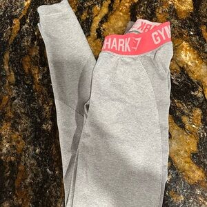 Gymshark Light Gray Leggings with Pink Waistband